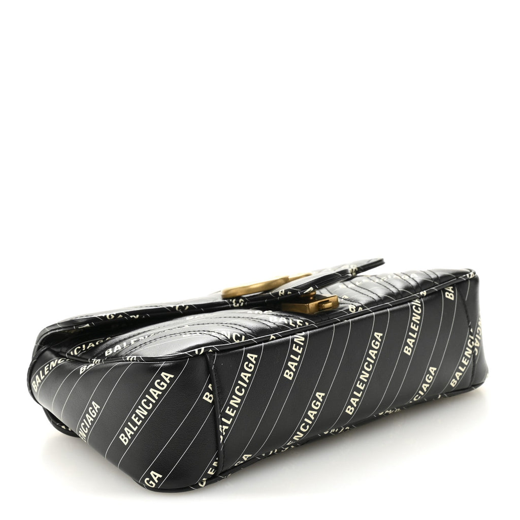 Gucci X BALENCIAGA Calfskin Matelasse Logo Print Small GG Marmont Shoulder Bag Black