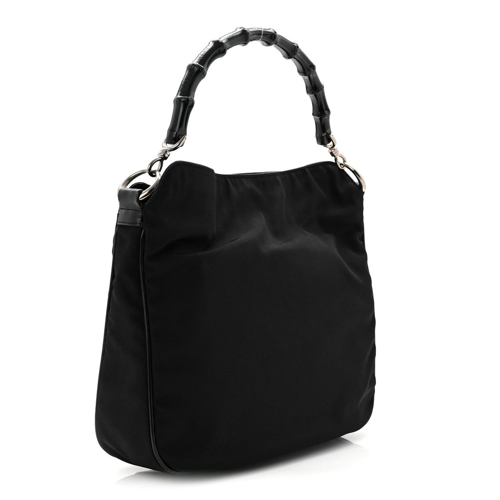 Gucci Nylon Bamboo Hobo Black