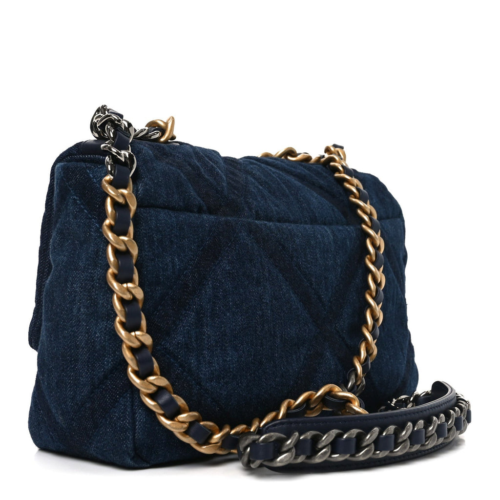 Chanel Denim Quilted Medium Chanel 19 Flap Blue