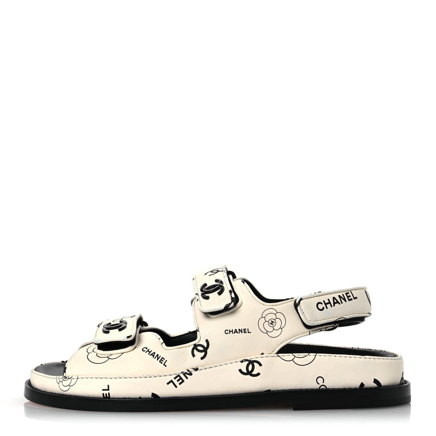 Lambskin Printed CC Velcro Dad Sandals 37.5 White Black