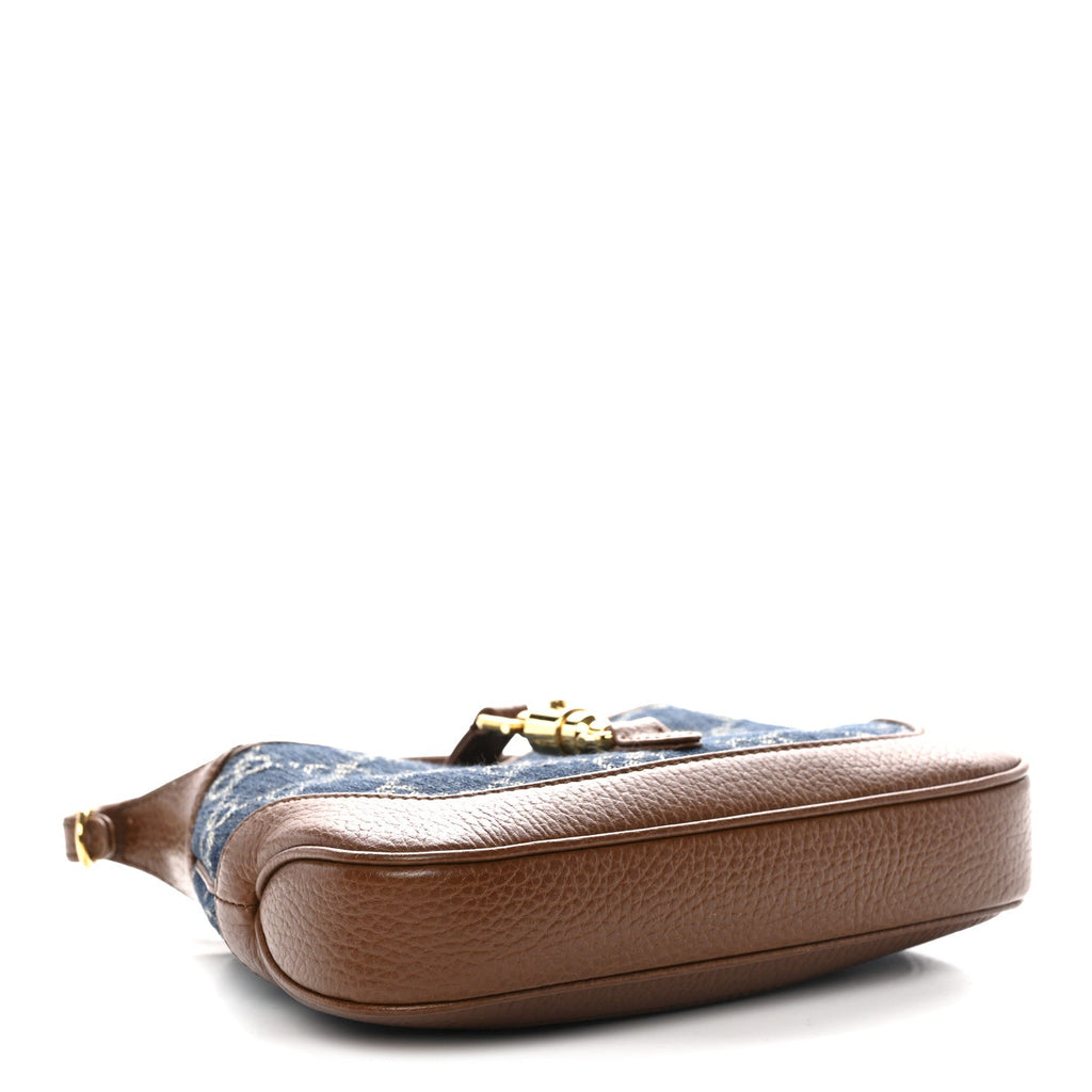 Gucci New Denim GG Monogram Calfskin Mini Jackie 1961 Hobo Blue Tea Cuir