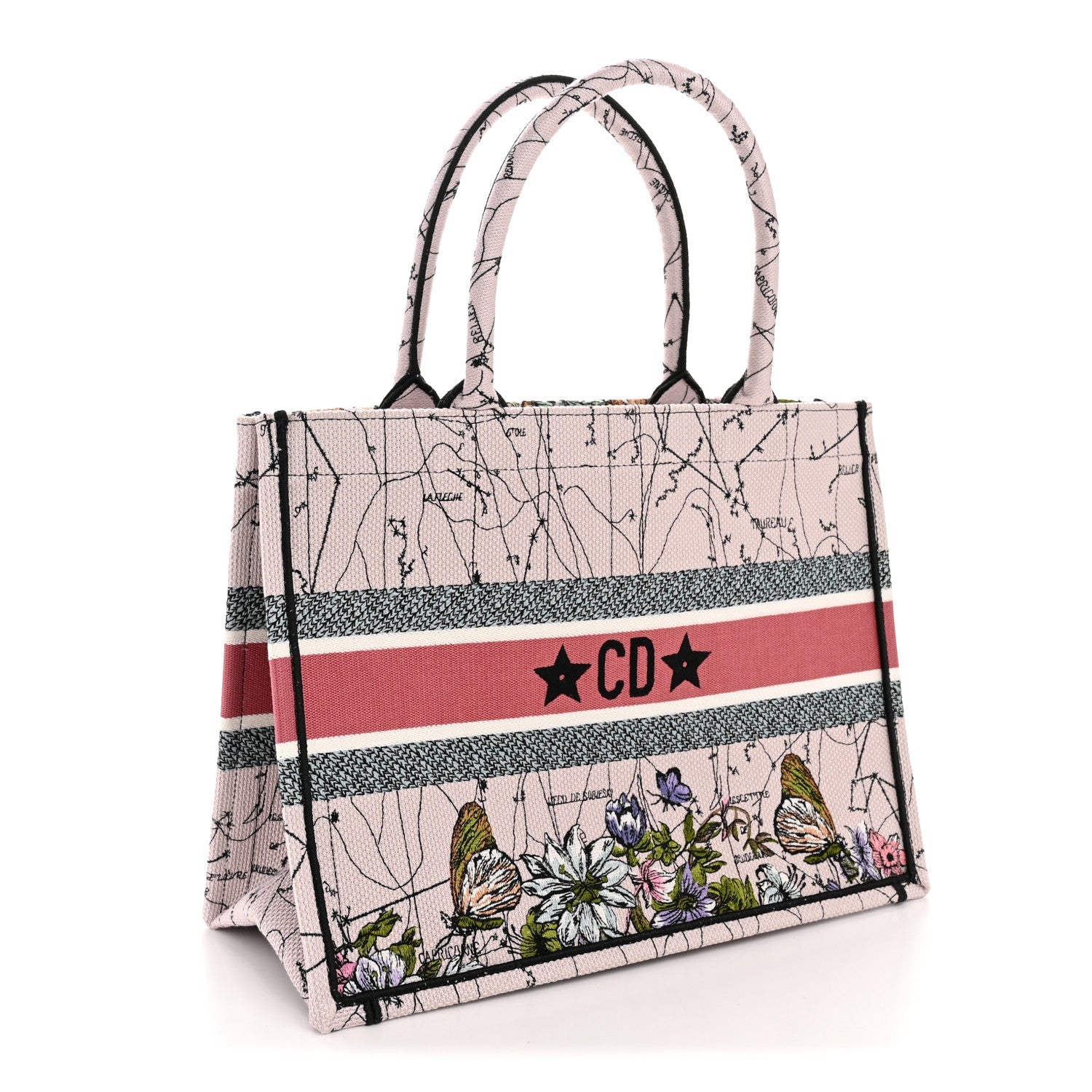 Christian Dior Canvas Embroidered Medium Zodiac Book Tote Latte Multicolor
