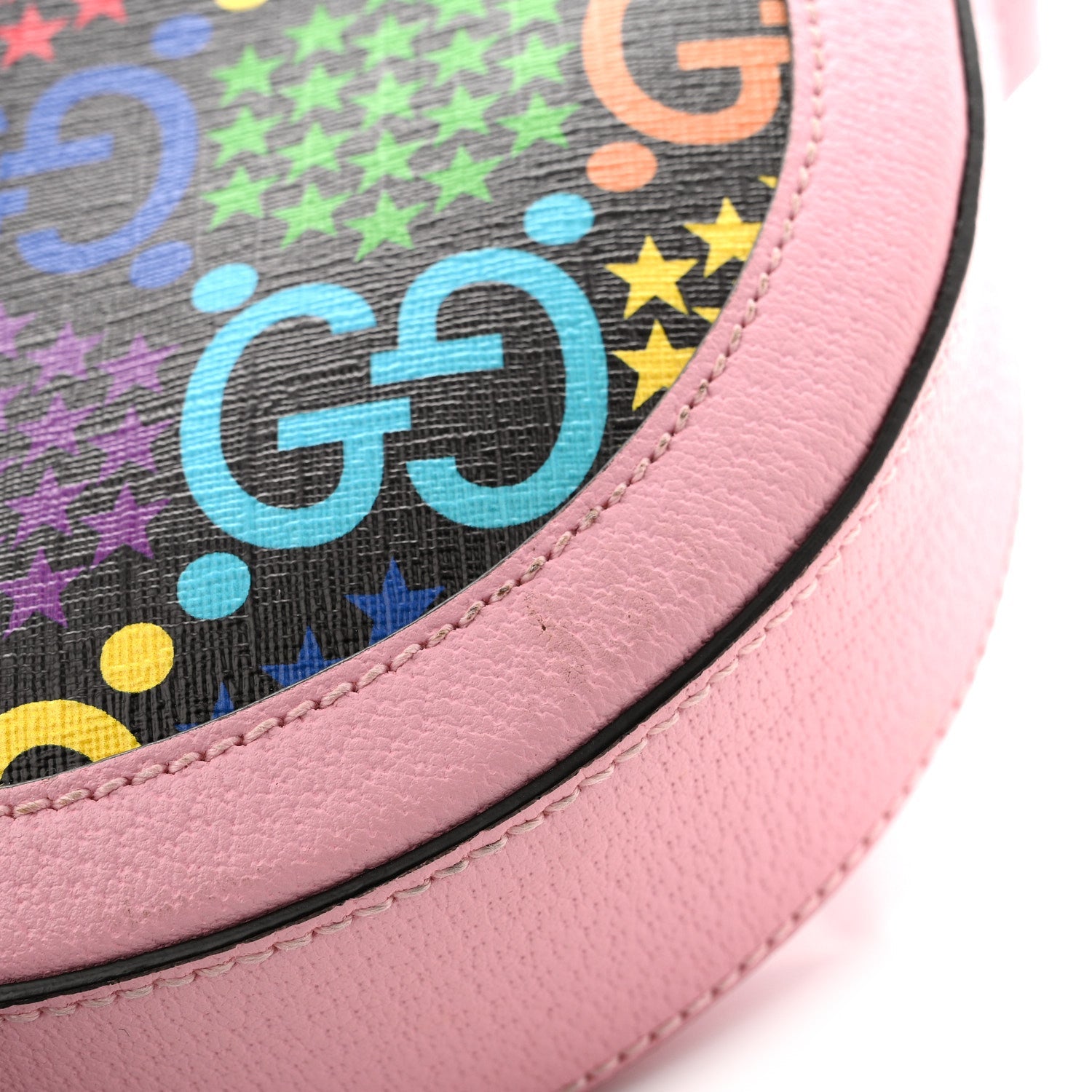 Gucci GG Supreme Monogram Psychedelic Round Shoulder Bag Black Multicolor Sugar Pink
