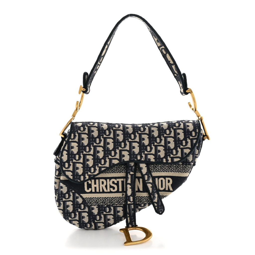 Christian Dior Oblique Embroidered Saddle Bag Blue