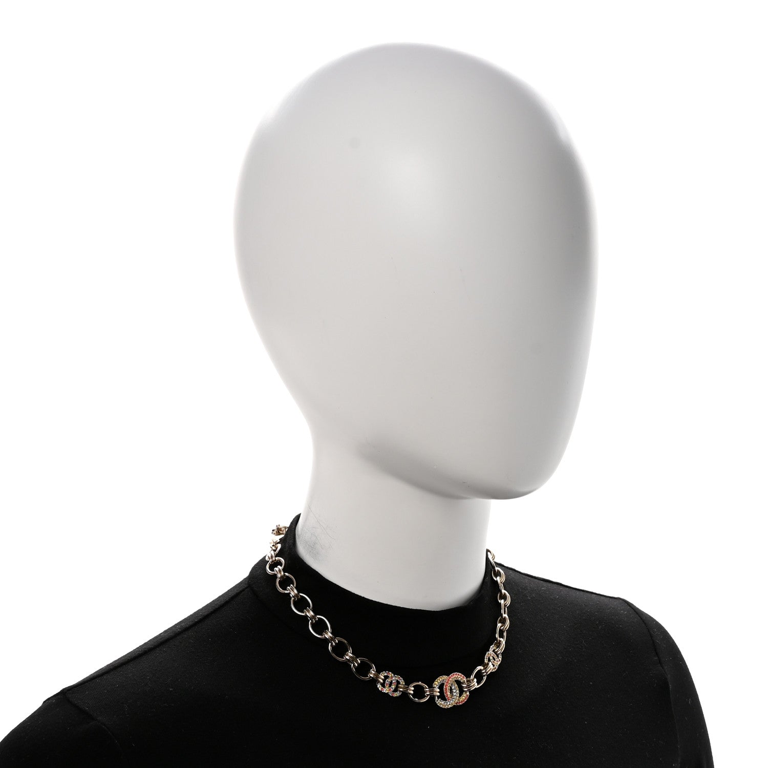 Crystal Chain CC Choker Necklace Gold Multicolor