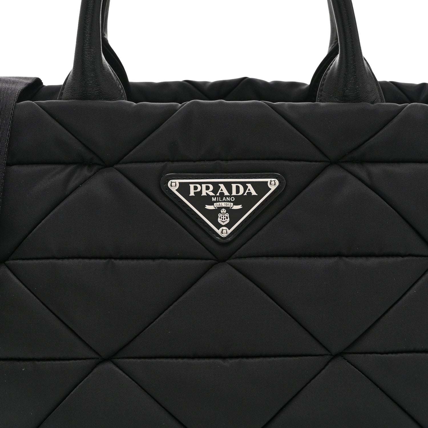 Prada Re-Nylon Nappa Triangle Quilted Padded Small Double Handled Zip Tote Black