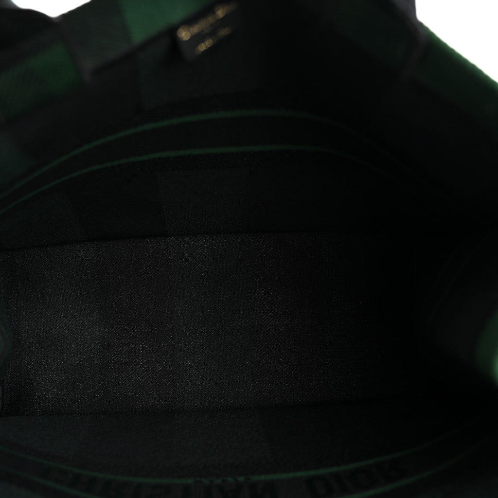 Christian Dior Canvas Embroidered Checkered Book Tote Black Green