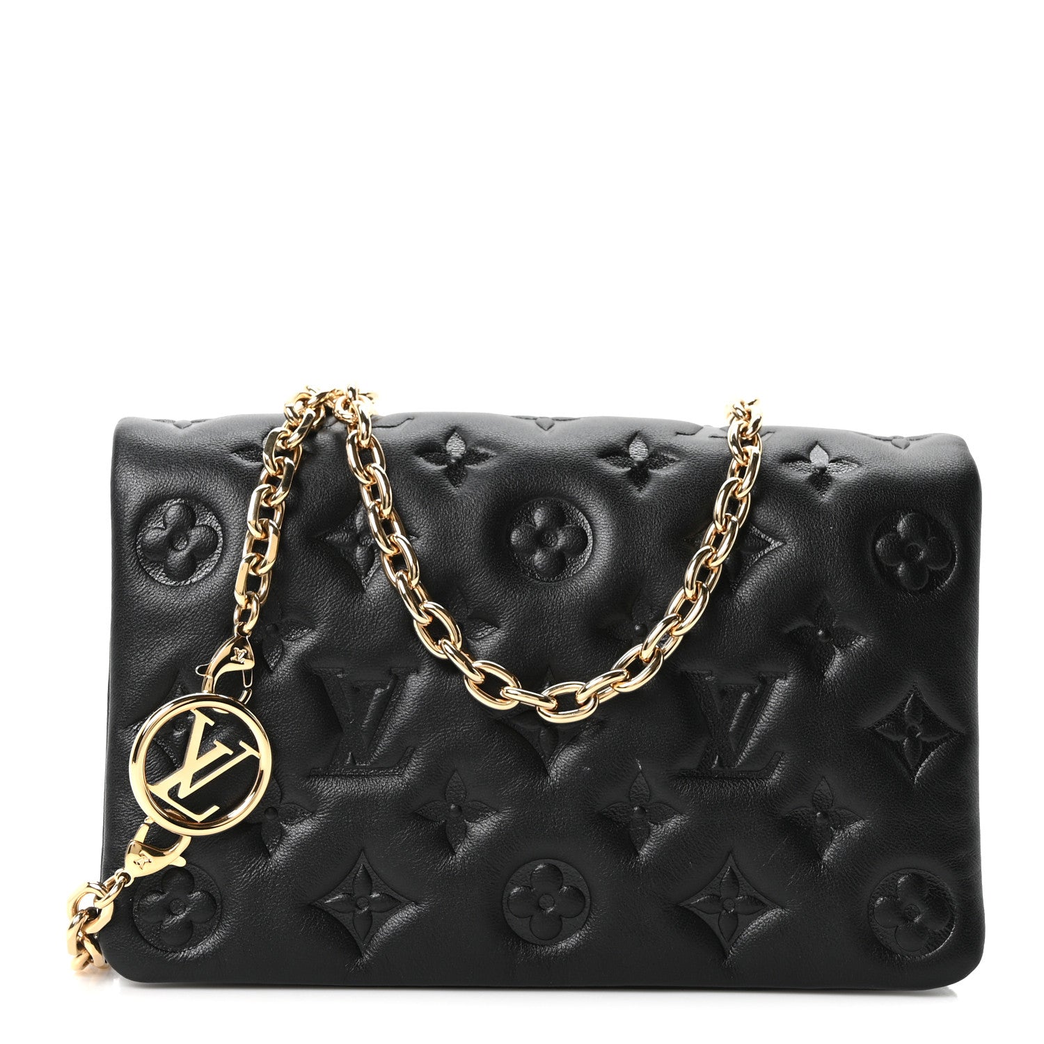 Louis Vuitton Lambskin Embossed Monogram Pochette Coussin Black