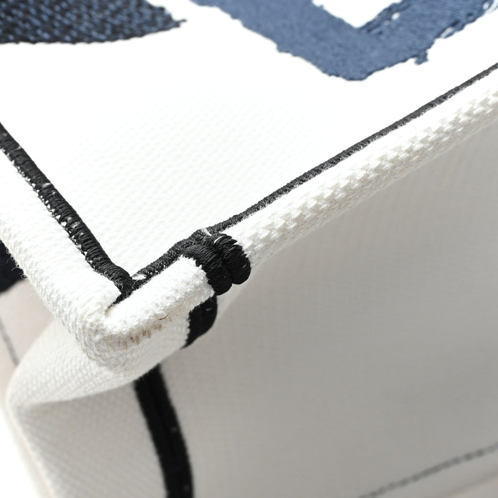 Christian Dior Canvas Embroidered Medium Miss Dior Graffiti Book Tote Navy White