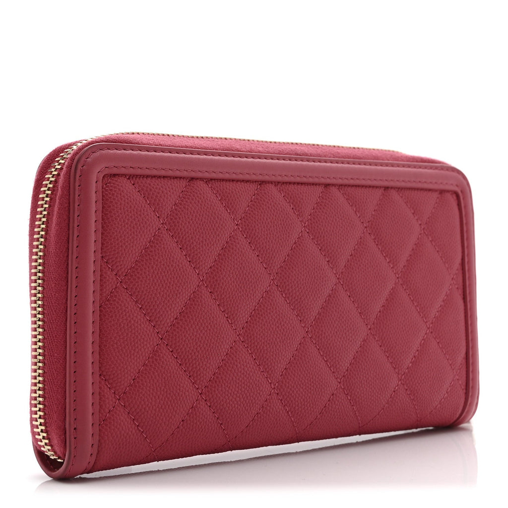 Caviar Quilted Large Filigree Zip Around Wallet Pink