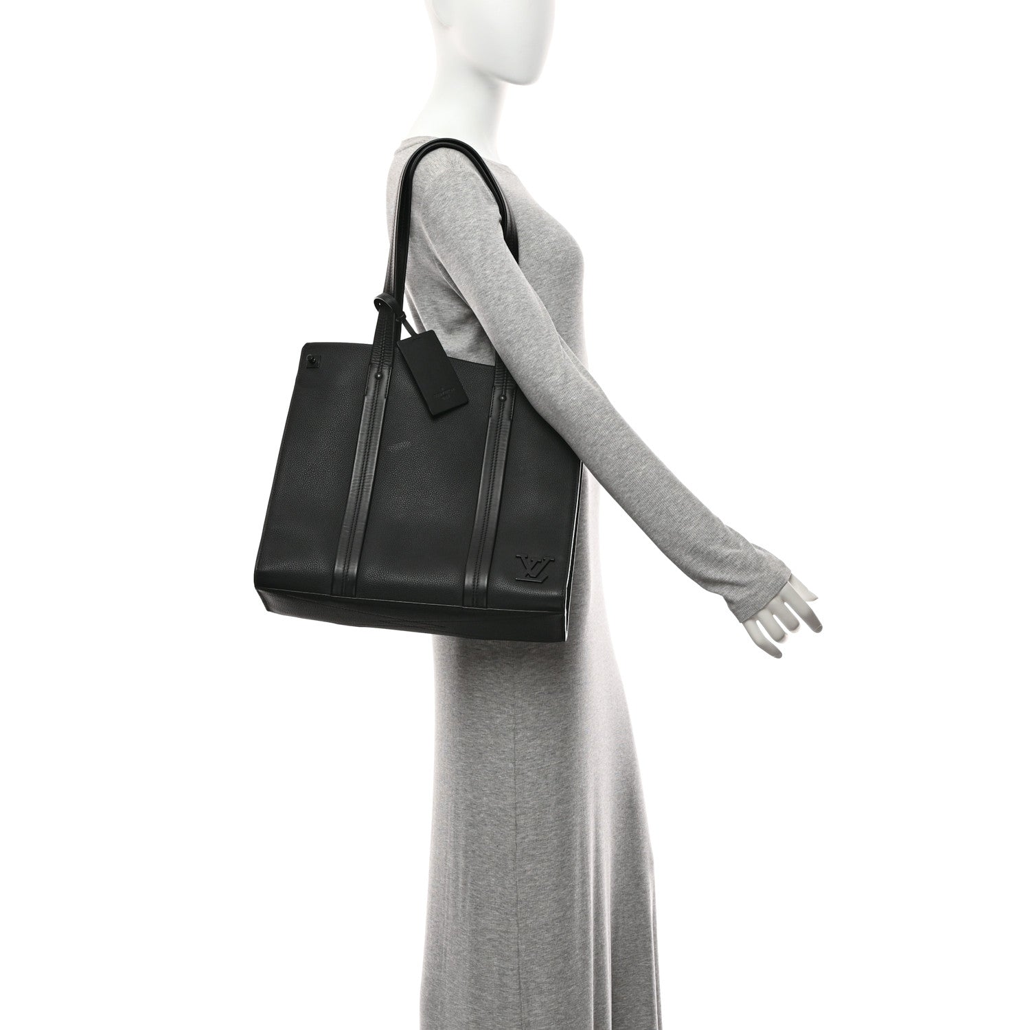 Louis Vuitton Grained Calfskin LV Aerogram Tote Black