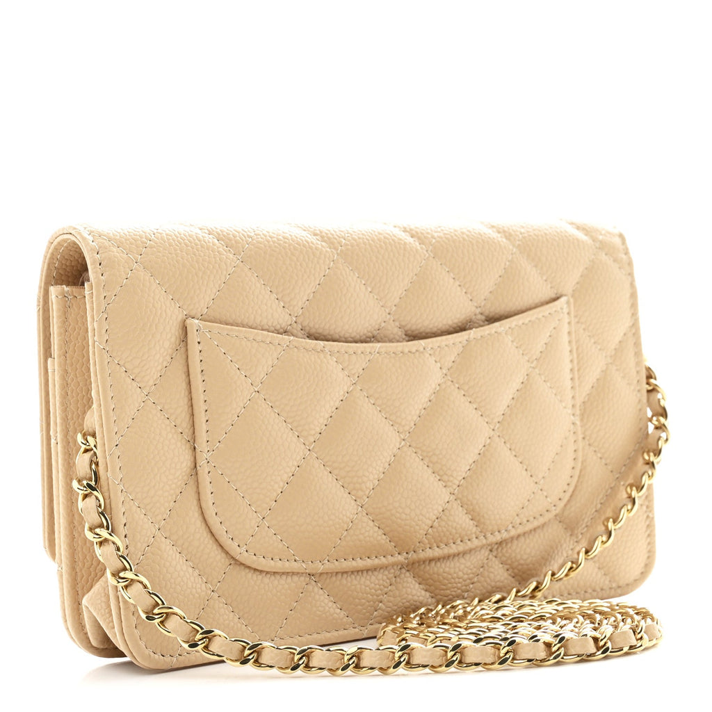 Chanel Caviar Quilted Wallet on Chain WOC Beige