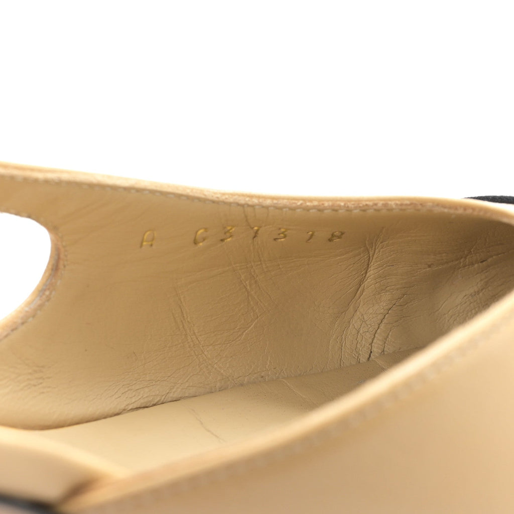 Goatskin Grosgrain Cap Toe CC Slingback Pumps 38.5 Beige Black