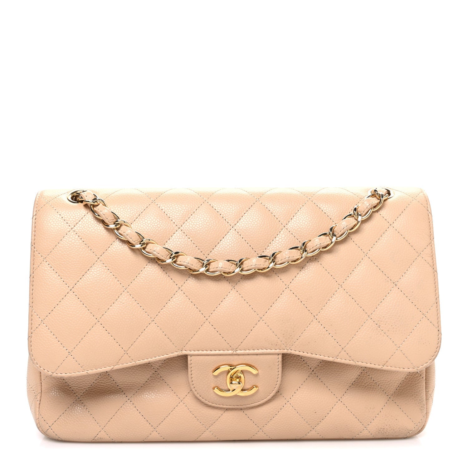 Chanel Caviar Quilted Jumbo Double Flap Beige Clair