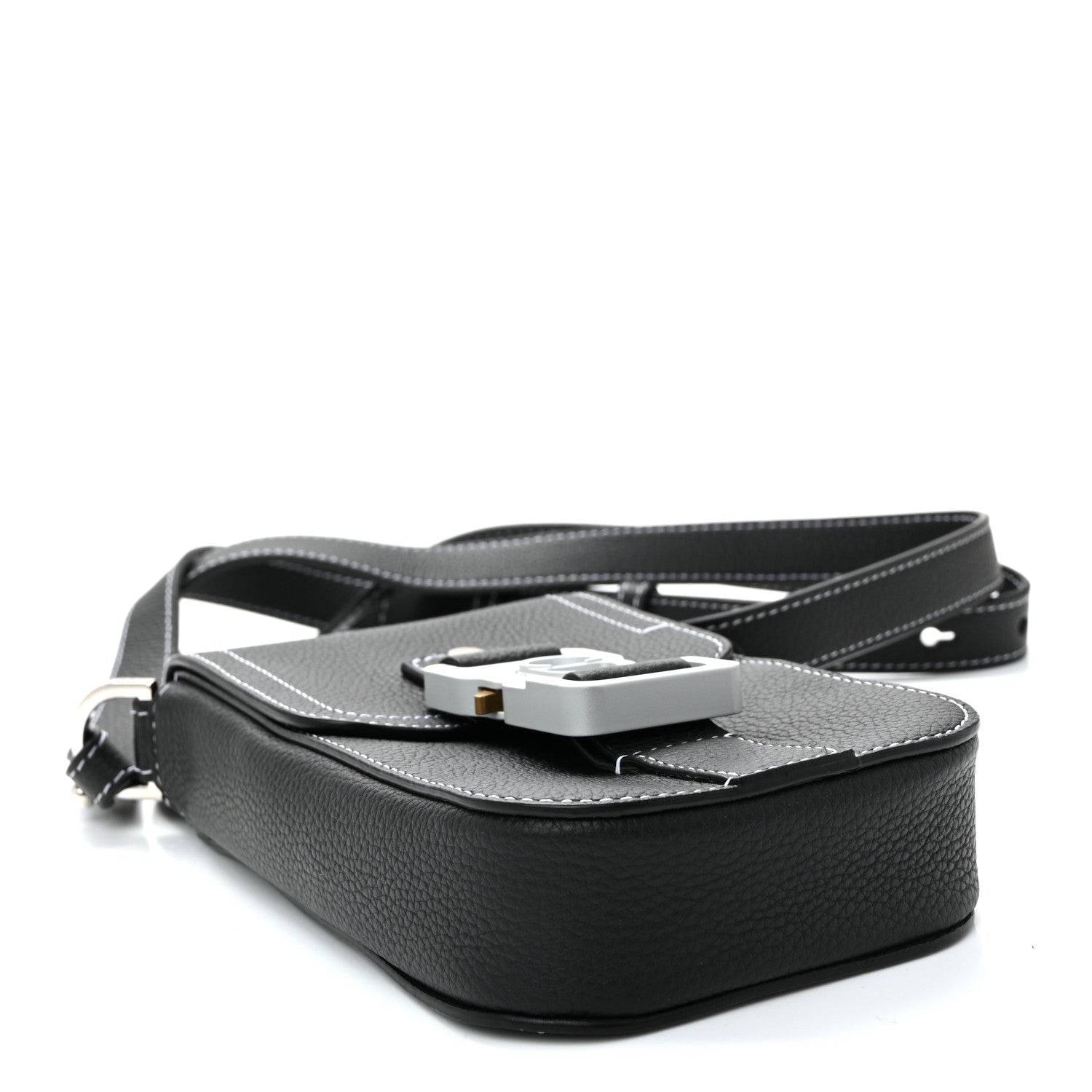 Christian Dior Grained Calfskin Vertical Saddle Pouch With Strap Black