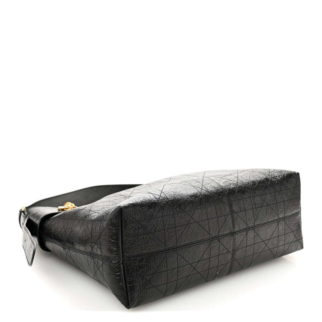 Christian Dior Crinkled Calfskin Macrocannage Large Voyage Bag Black
