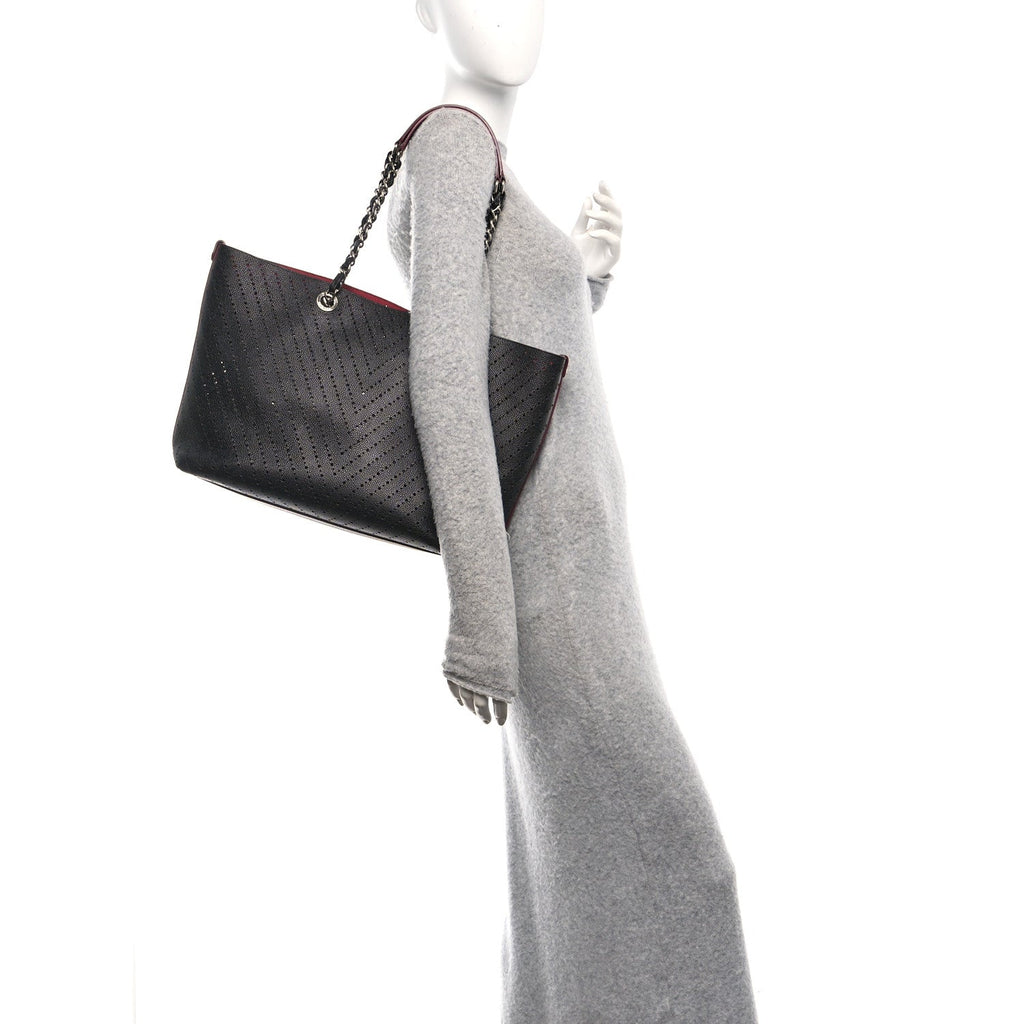 Chanel Perforated Grained Calfskin Large Shopping Tote Black