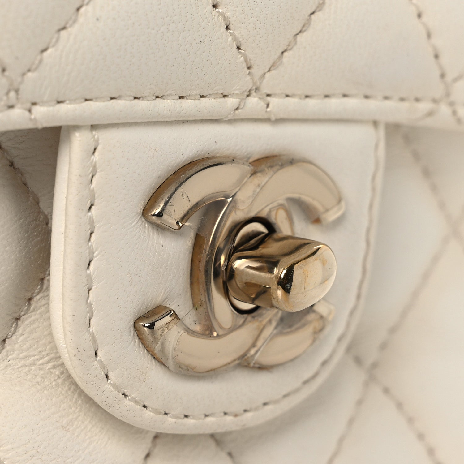 Chanel Lambskin Quilted Mini Crystal Top Handle Rectangular Flap White
