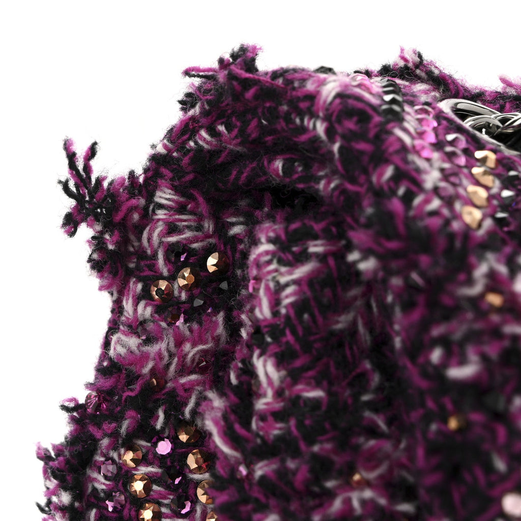 Chanel Crystal Tweed Quilted Medium Double Flap Purple Multicolor
