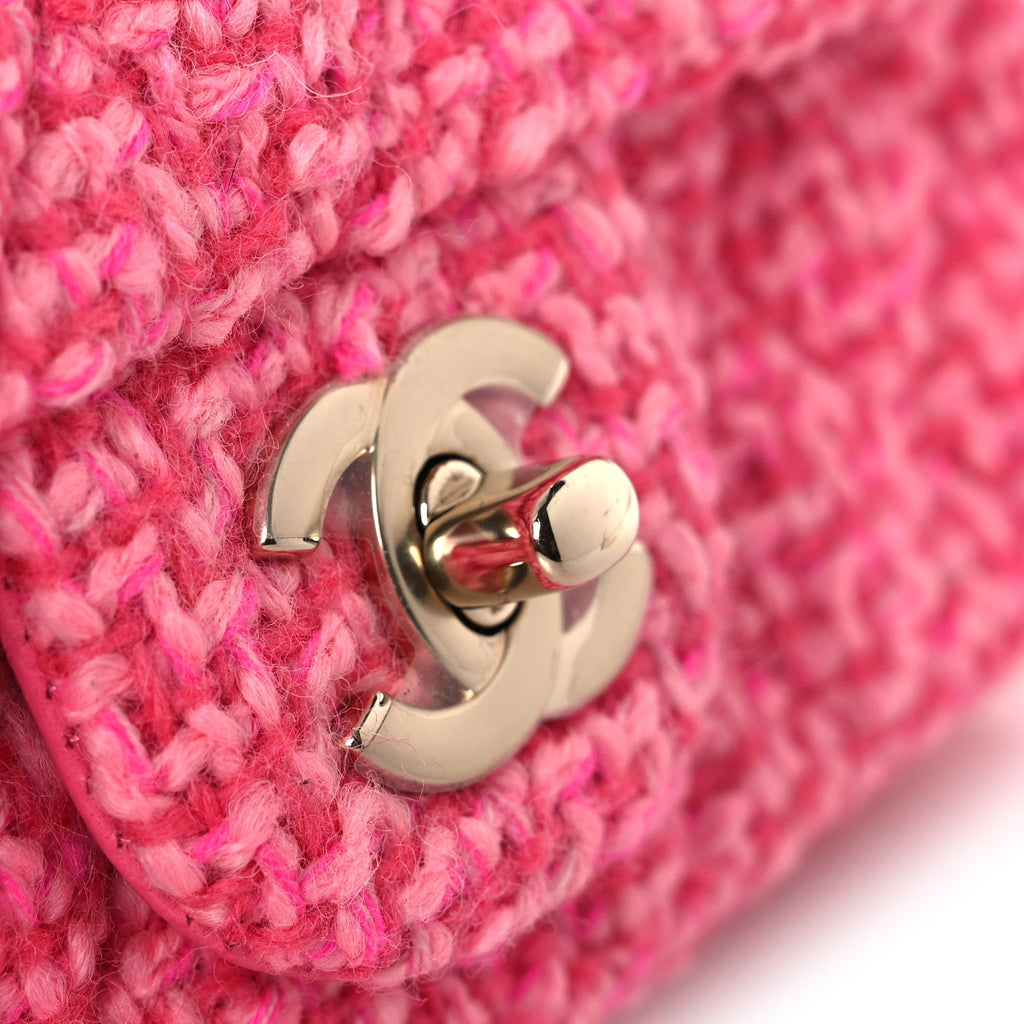Chanel Wool Tweed Quilted Mini Rectangular Flap Dark Pink Fuchsia