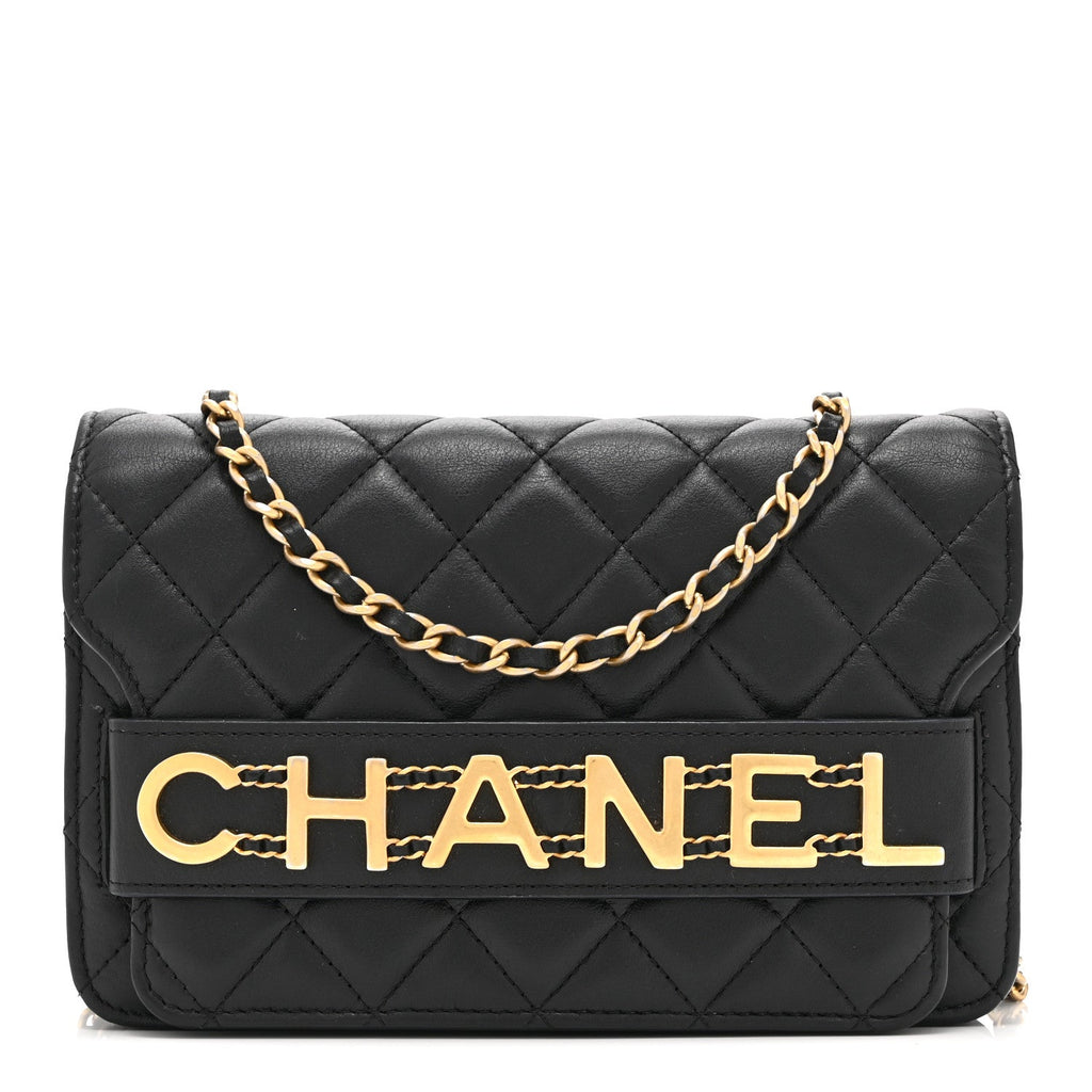 Chanel Calfskin Quilted Enchained Wallet On Chain WOC Black