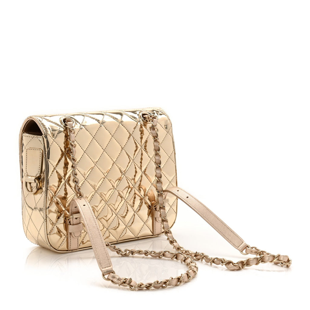 Chanel Mirror Calfskin Metallic Calfskin Quilted Hollywood Boulevard Backpack With Coin Purse Gold