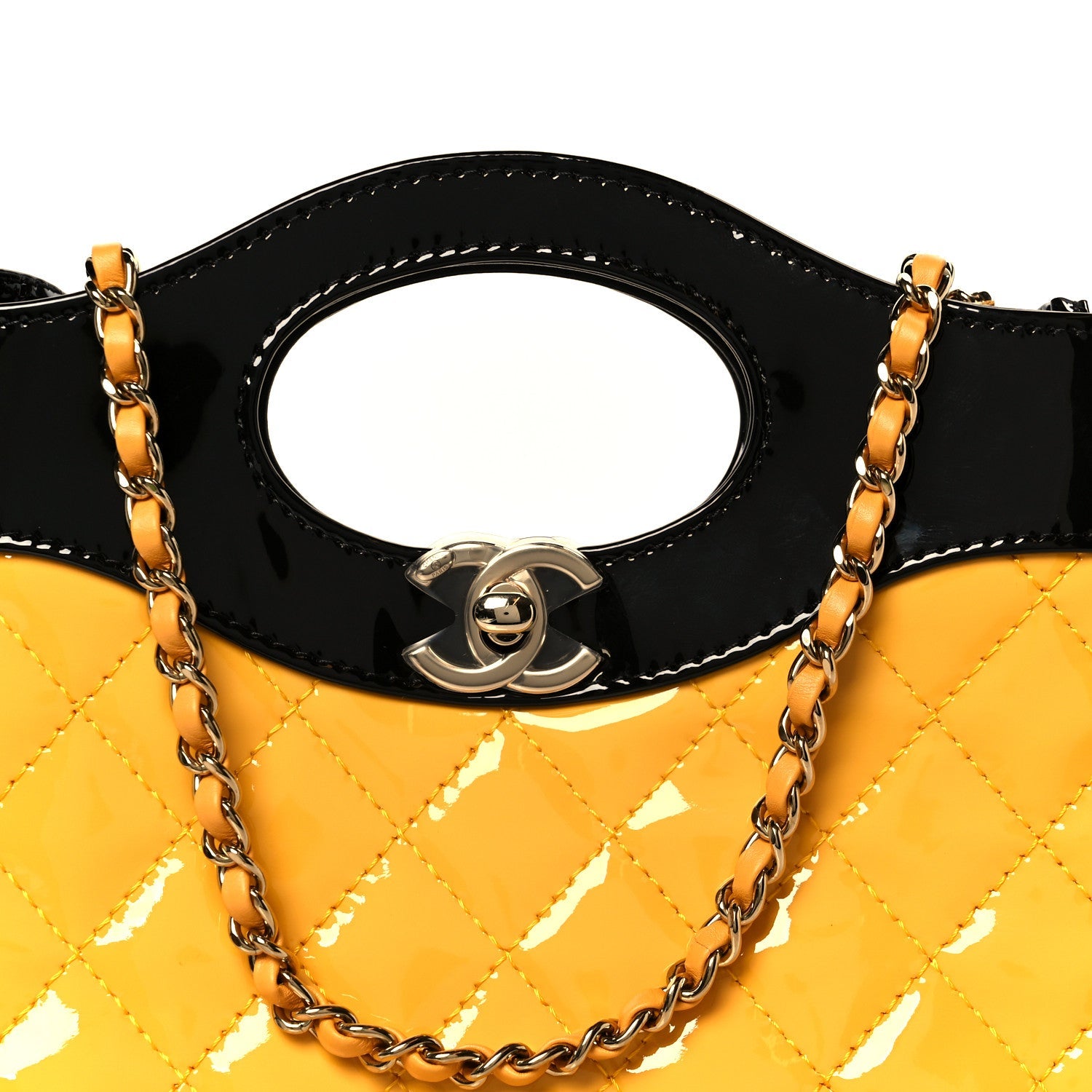Chanel Patent Calfskin Quilted Mini 31 Shopping Bag Yellow Black