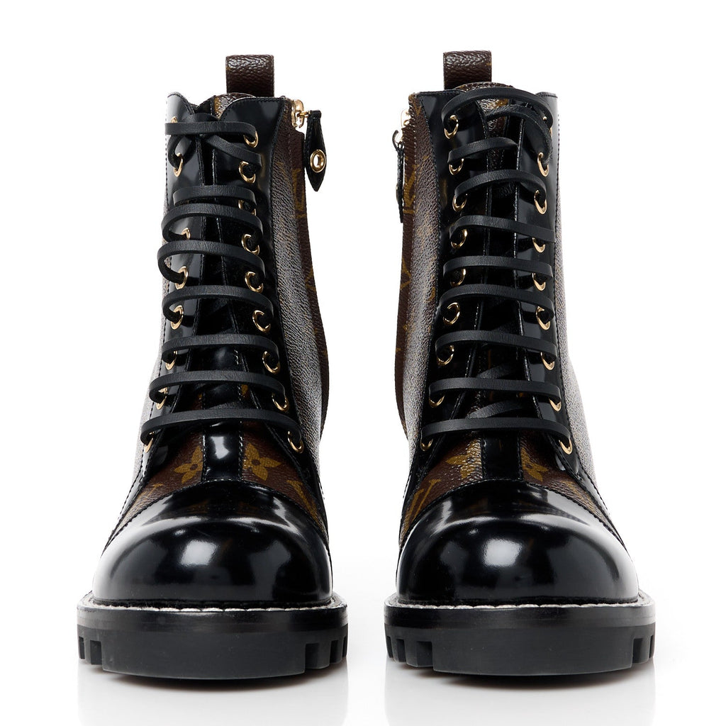 Louis Vuitton Patent Calfskin Monogram Star Trail Ankle Boots 40 Black
