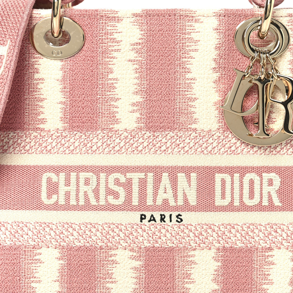 Christian Dior Canvas Medium D-Stripes Lady D-Lite Pink