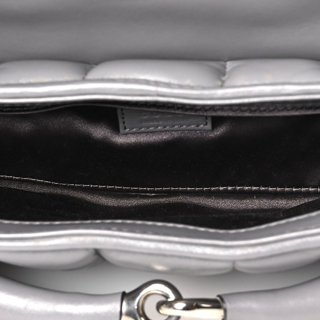 Gucci Nappa Vertical Matelasse Medium Maxi Horsebit Chain Shoulder Bag Grey