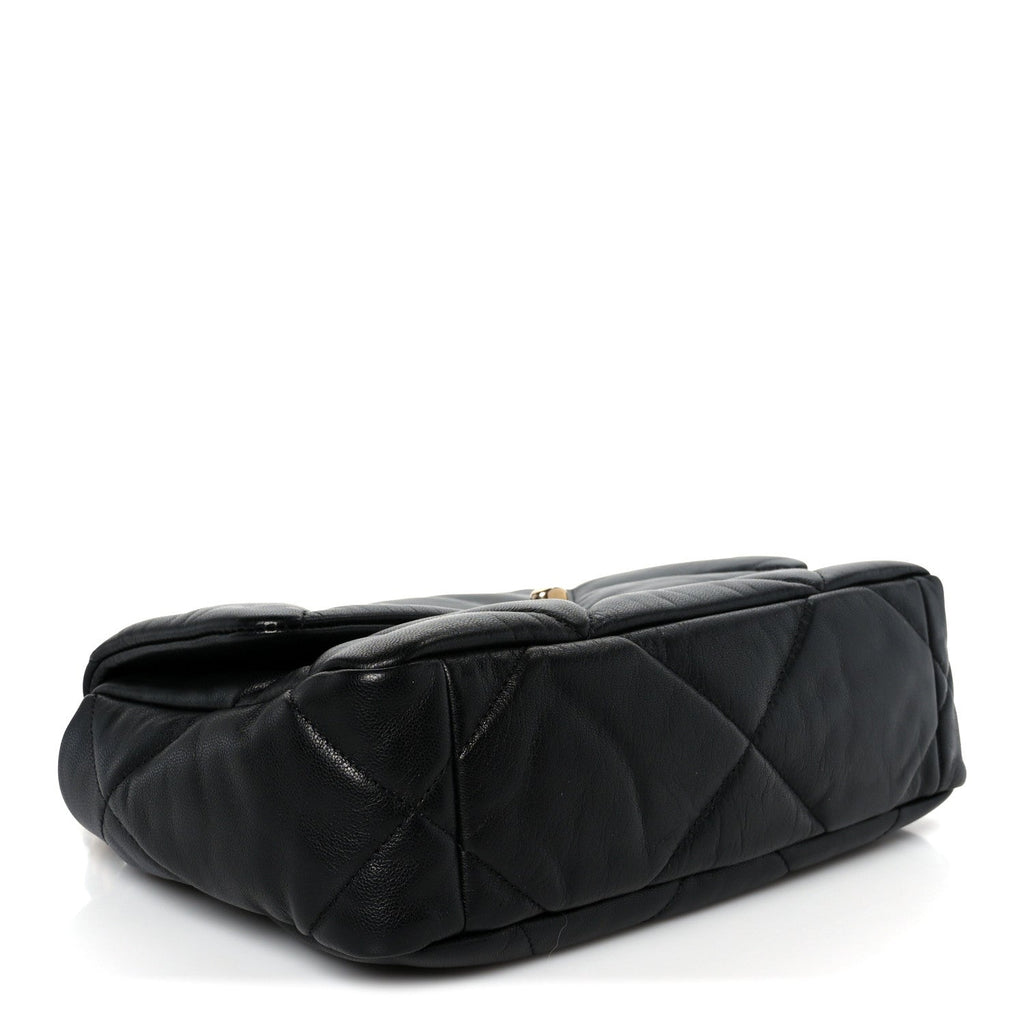 Chanel Shiny Goatskin Quilted Medium Chanel 19 Flap Black