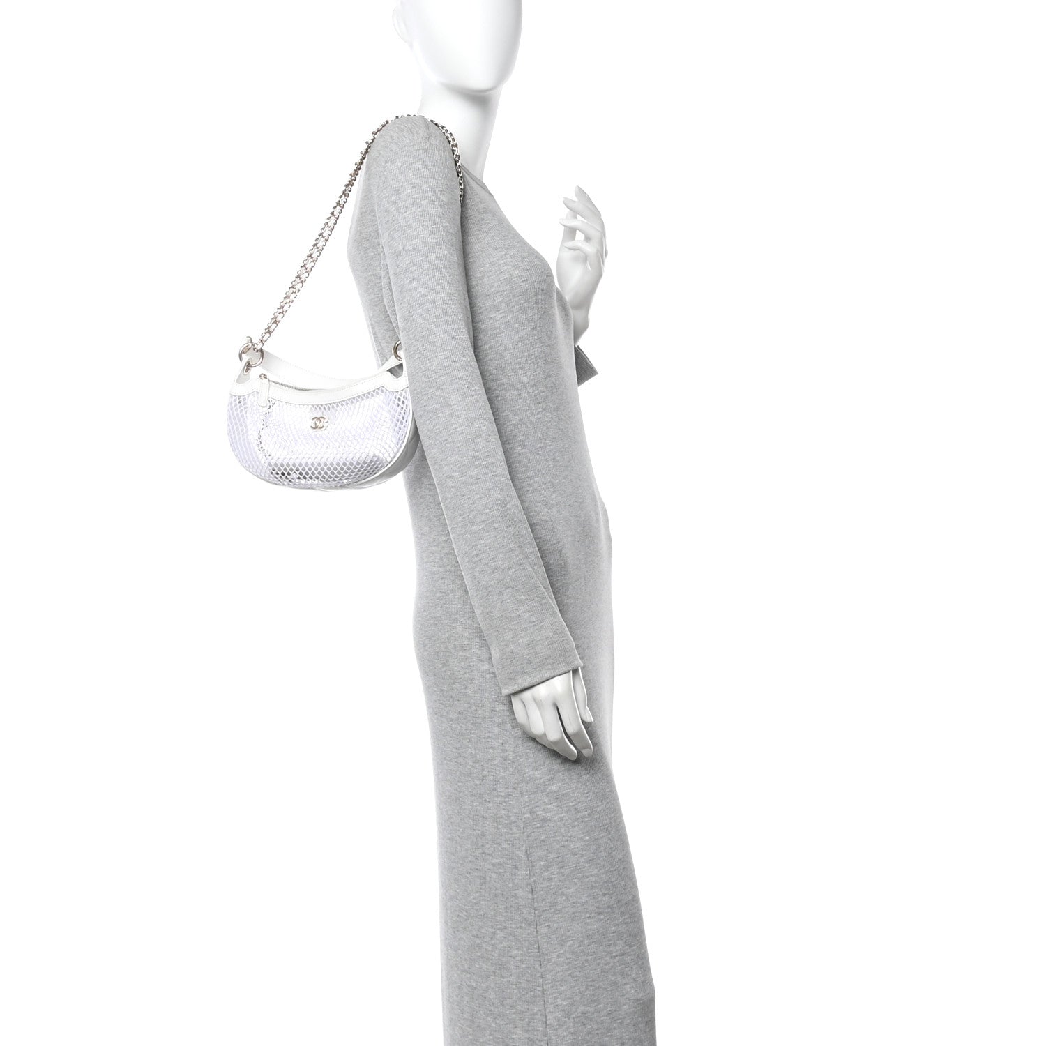 Chanel Mesh Shiny Lambskin Chain Hobo White