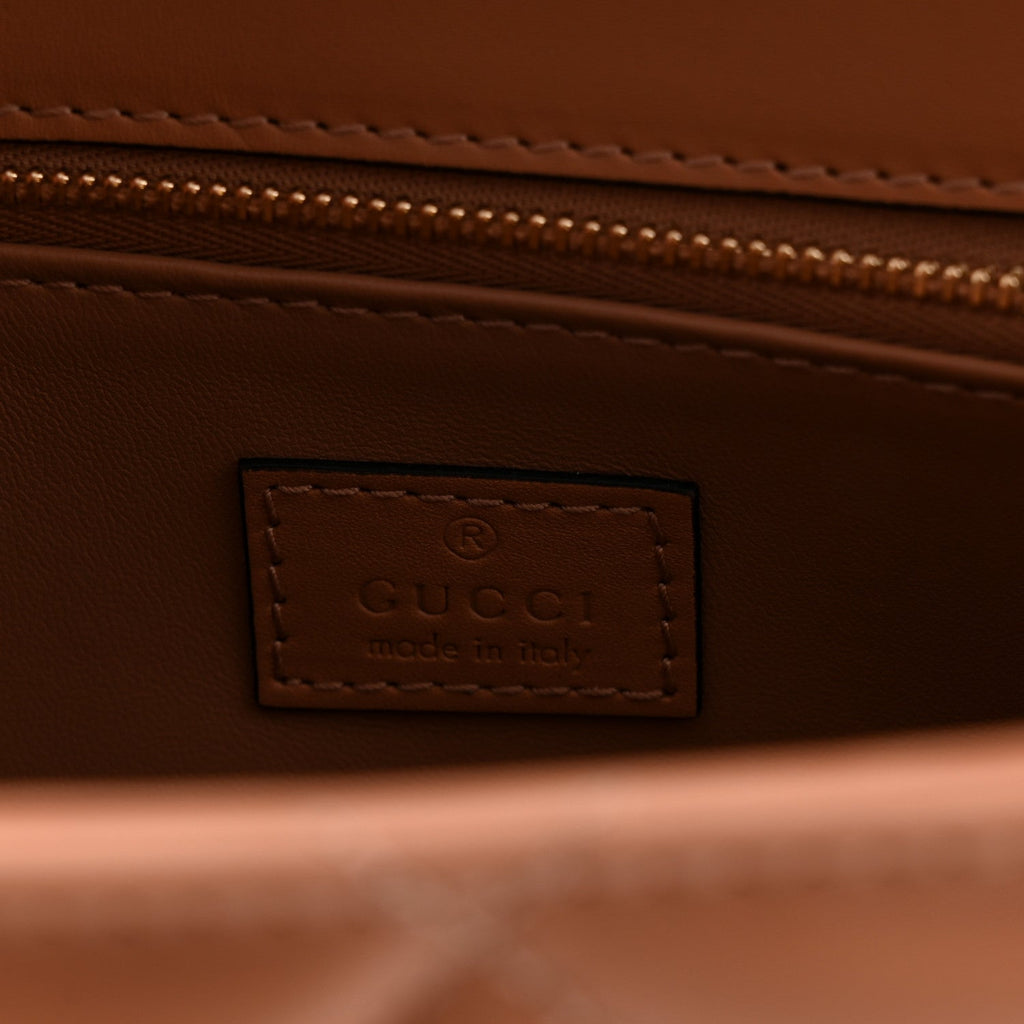 Gucci Calfskin Quilted Small Deco Shoulder Bag Camelia