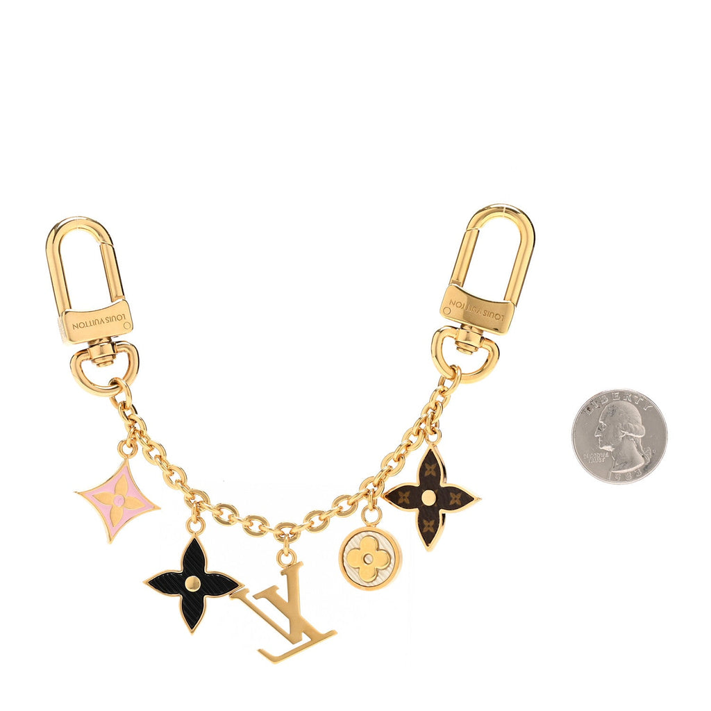 Louis Vuitton Brass Enamel Fleur De Monogram Bag Charm Chain Gold