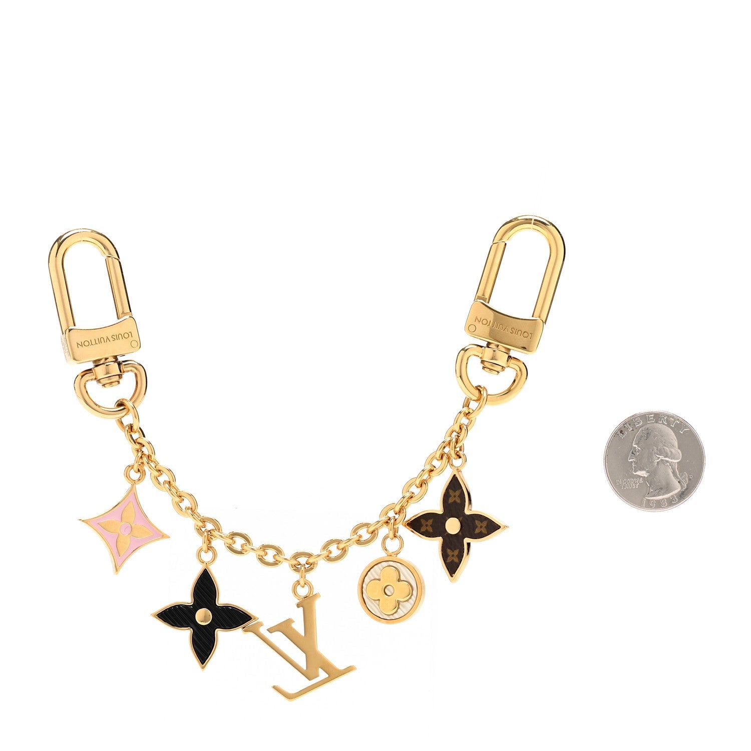 Louis Vuitton Brass Enamel Fleur De Monogram Bag Charm Chain Gold