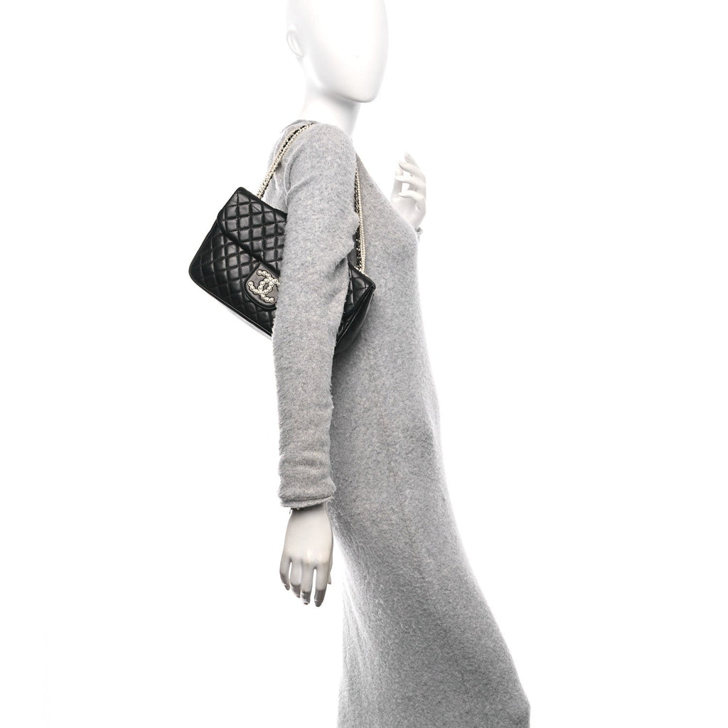 Chanel Lambskin Quilted Medium Westminster Pearl Flap Black