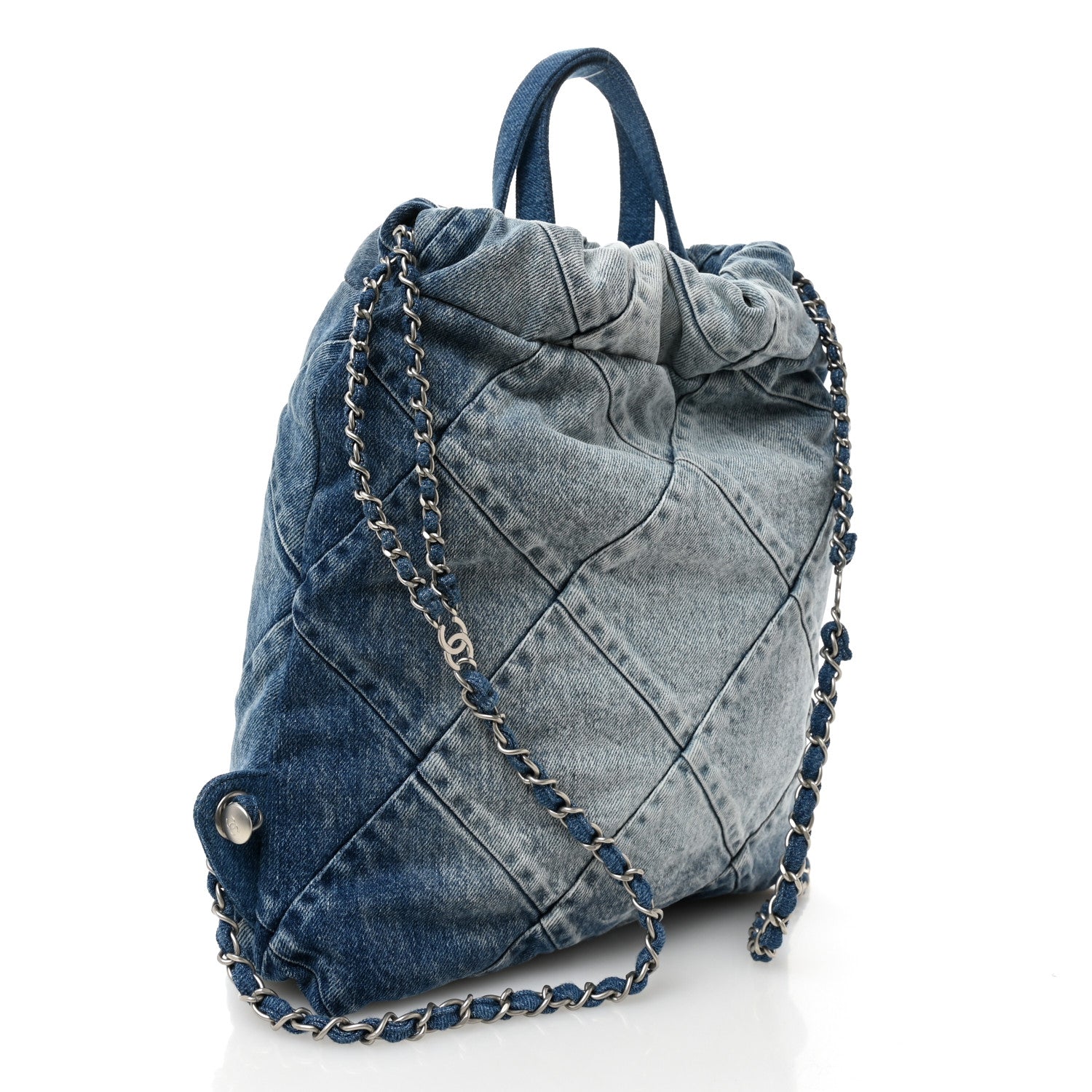 Chanel Denim Quilted Chanel 22 Backpack Blue