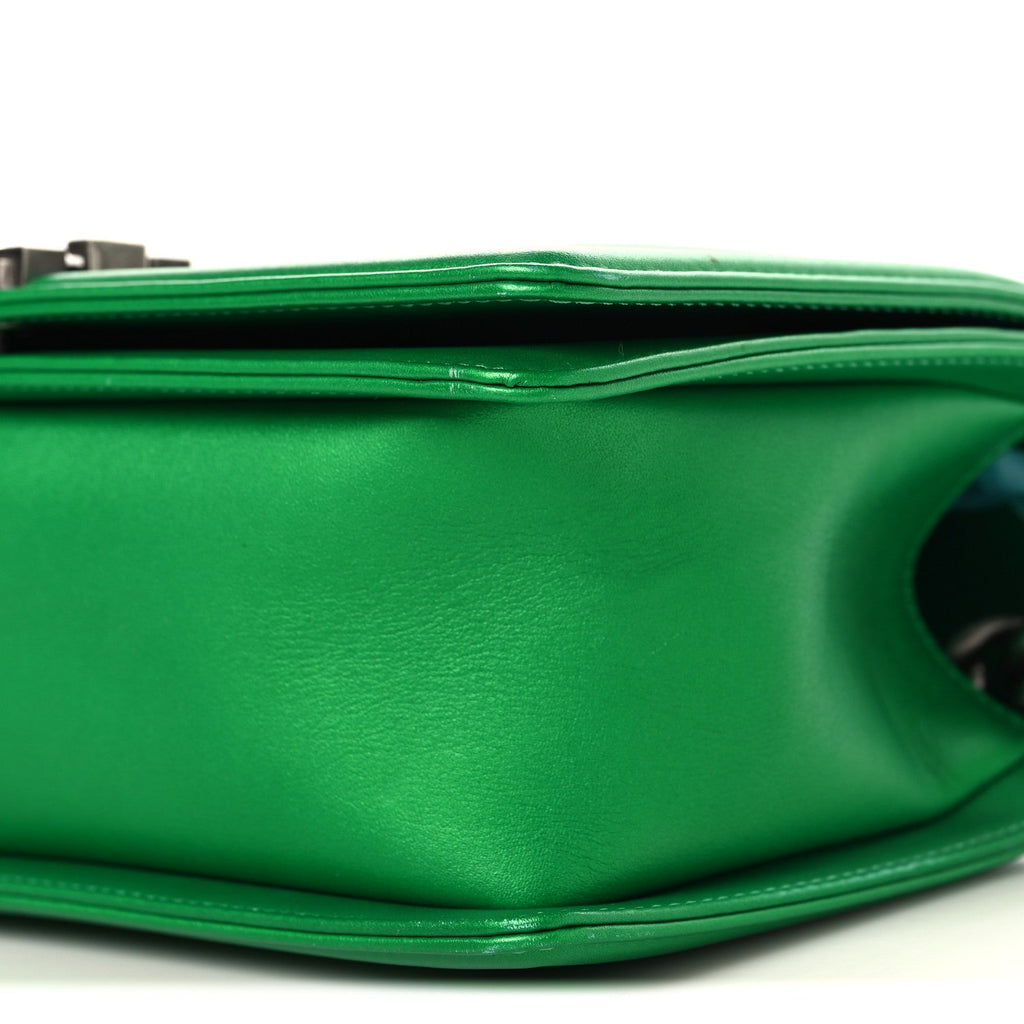 Chanel Metallic Calfskin Quilted Medium Boy Flap Green
