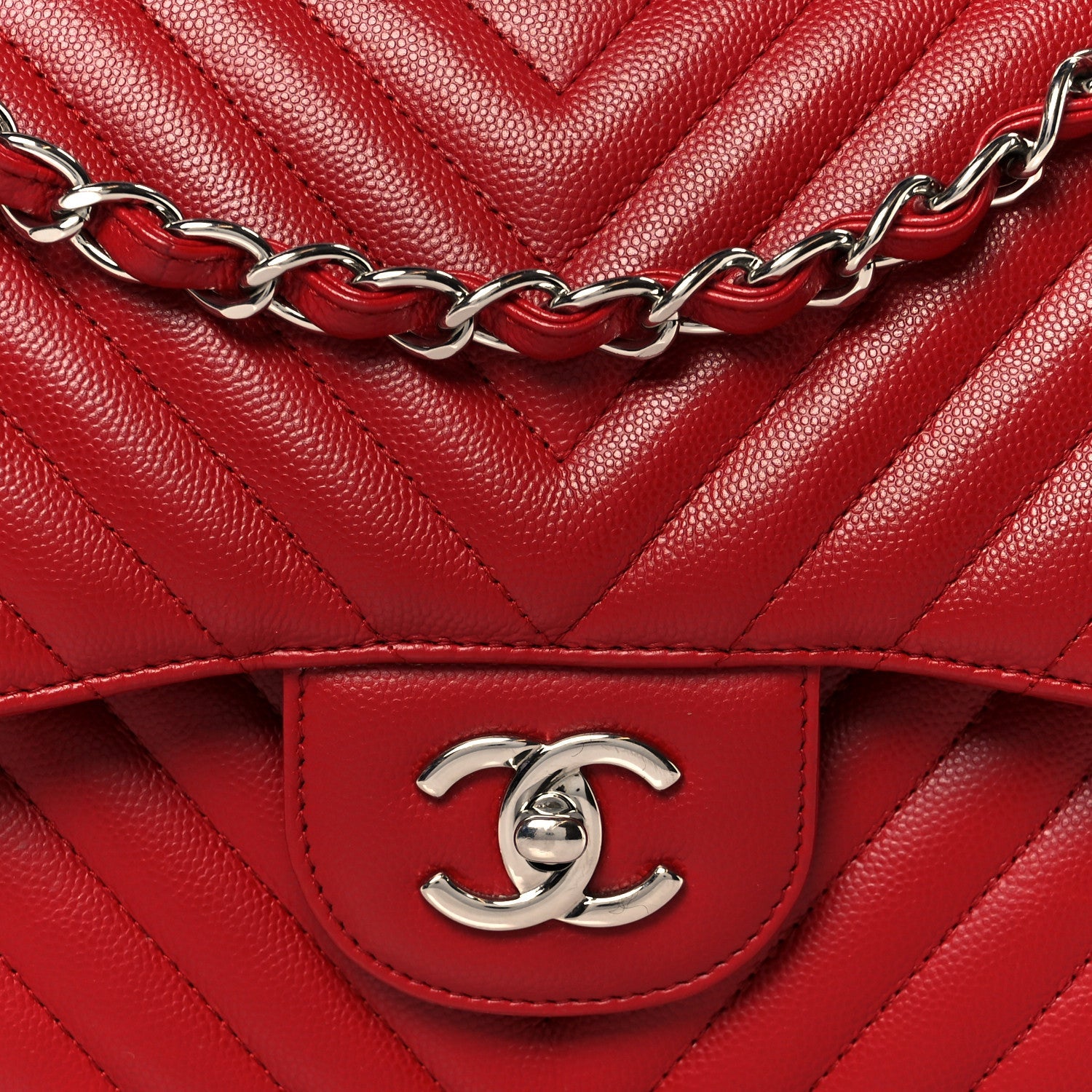 Chanel Caviar Chevron Quilted Jumbo Double Flap Dark Red