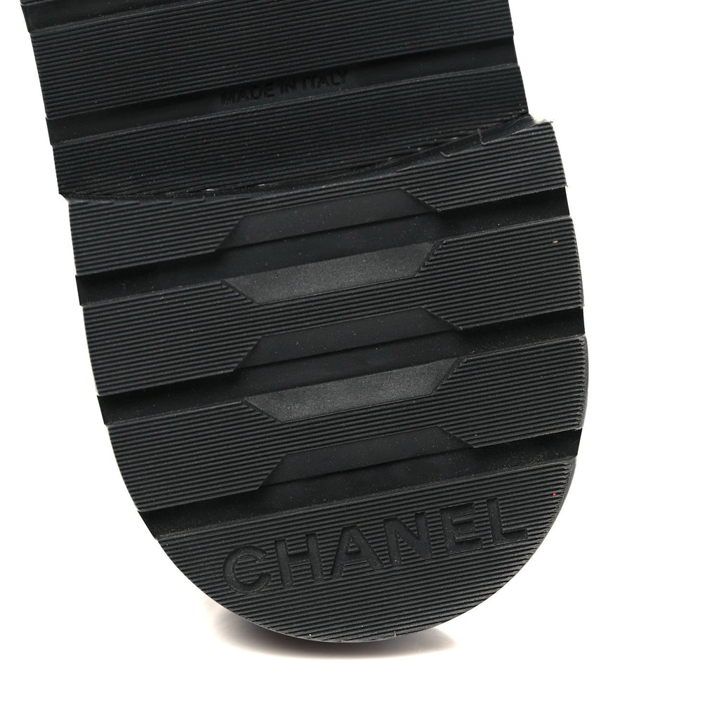 Chanel Shiny Lambskin Quilted Lace Up Combat Boots 39 Black