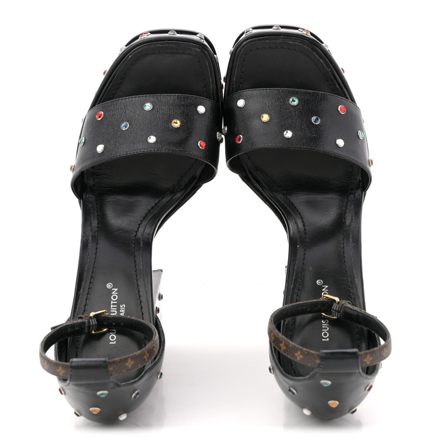 Louis Vuitton Calfskin Studded Fame Platform Sandals 37 Black