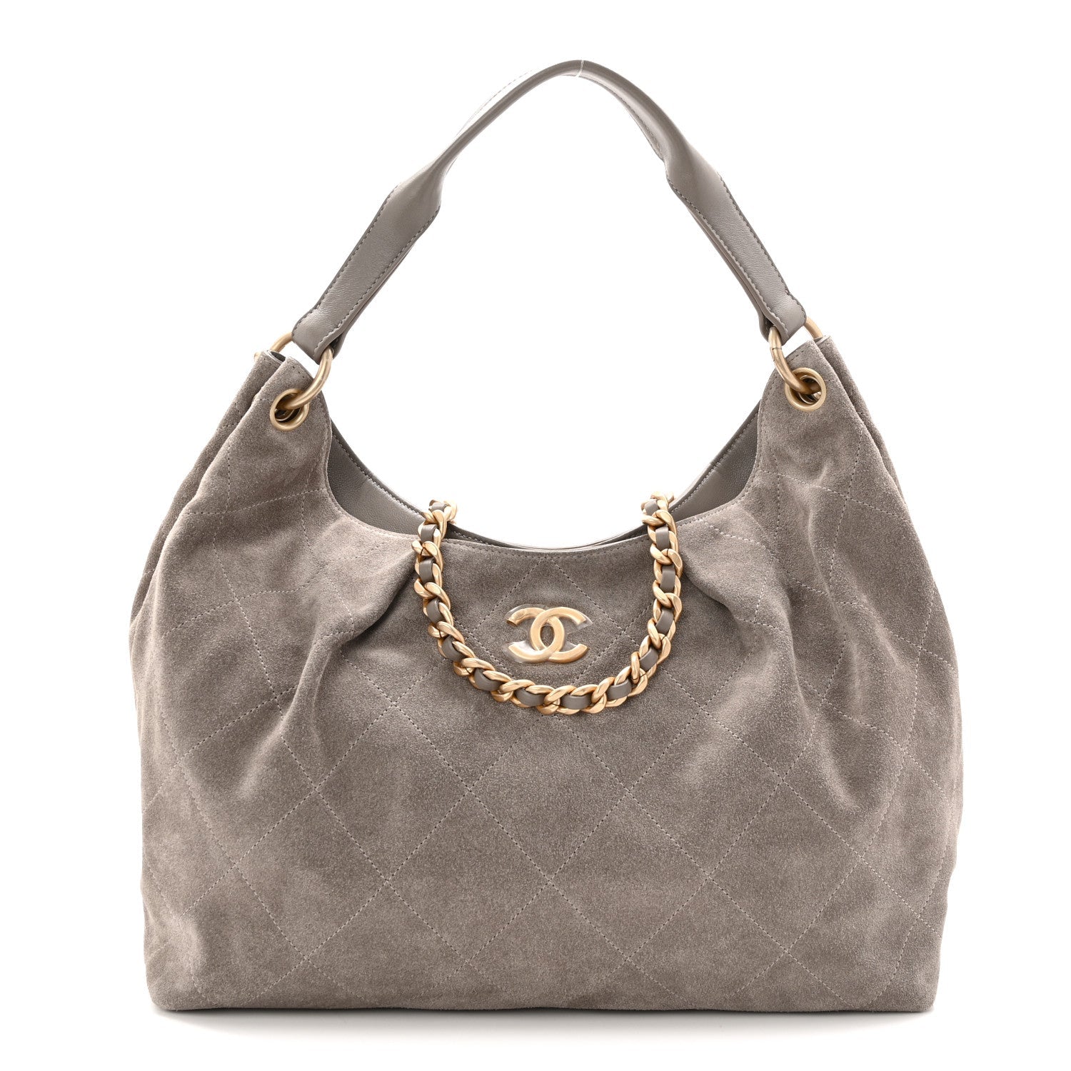 Chanel Suede Quilted Large Hobo Dark Grey