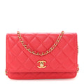Chanel Lambskin Quilted CC Pearl Crush Wallet on Chain WOC Red