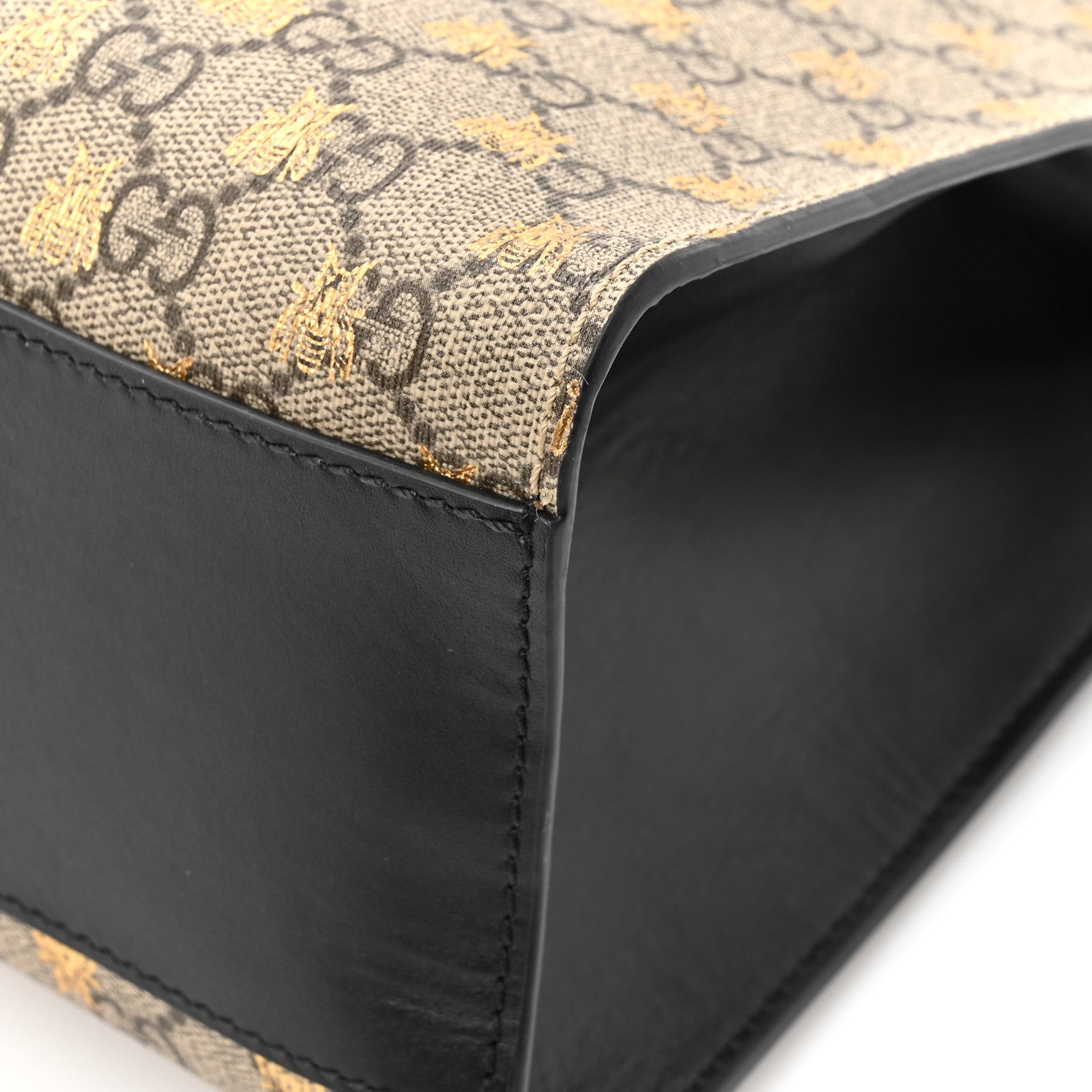Gucci GG Supreme Monogram Bees Medium Padlock Tote Beige Oro Black