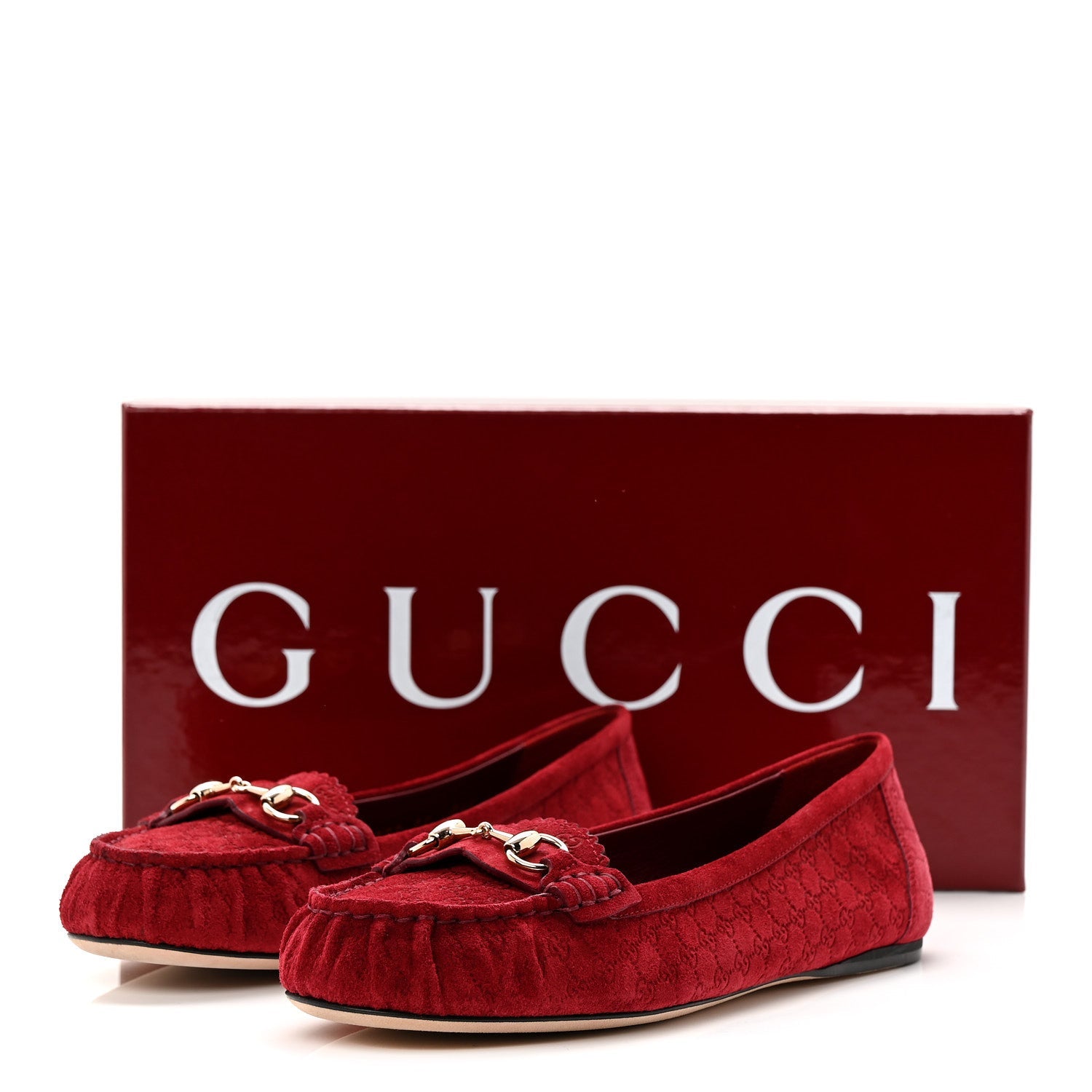 Gucci Suede Micro GG Horsebit Womens Kensington Moccasin Loafers 37 Rosso Ancora