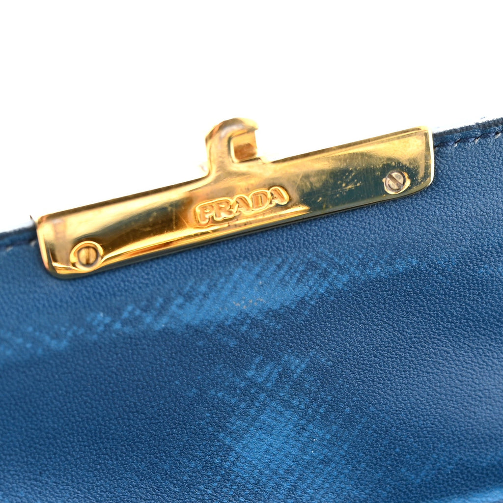 Prada Saffiano Vernice Lock Flap Chain Bag Azzurro