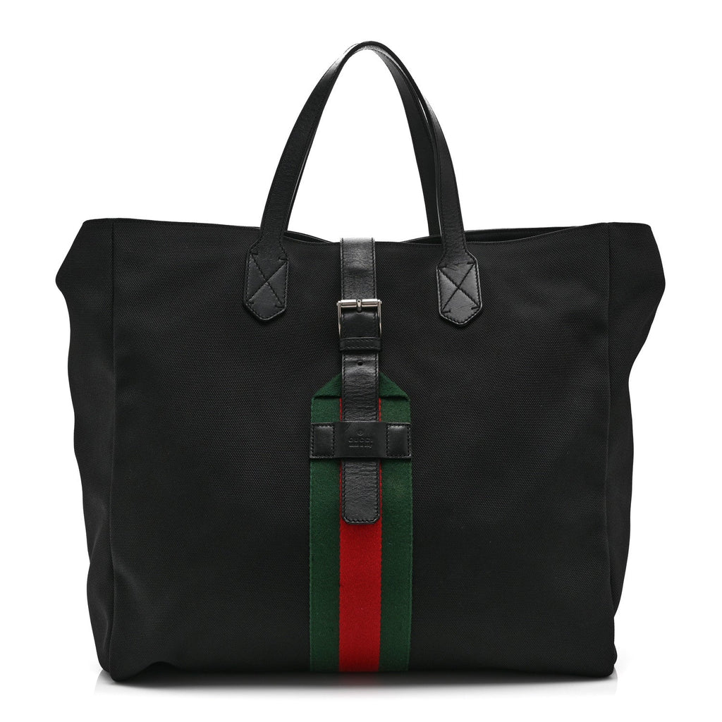 Gucci Techno Canvas Web Single Buckle Tote Black