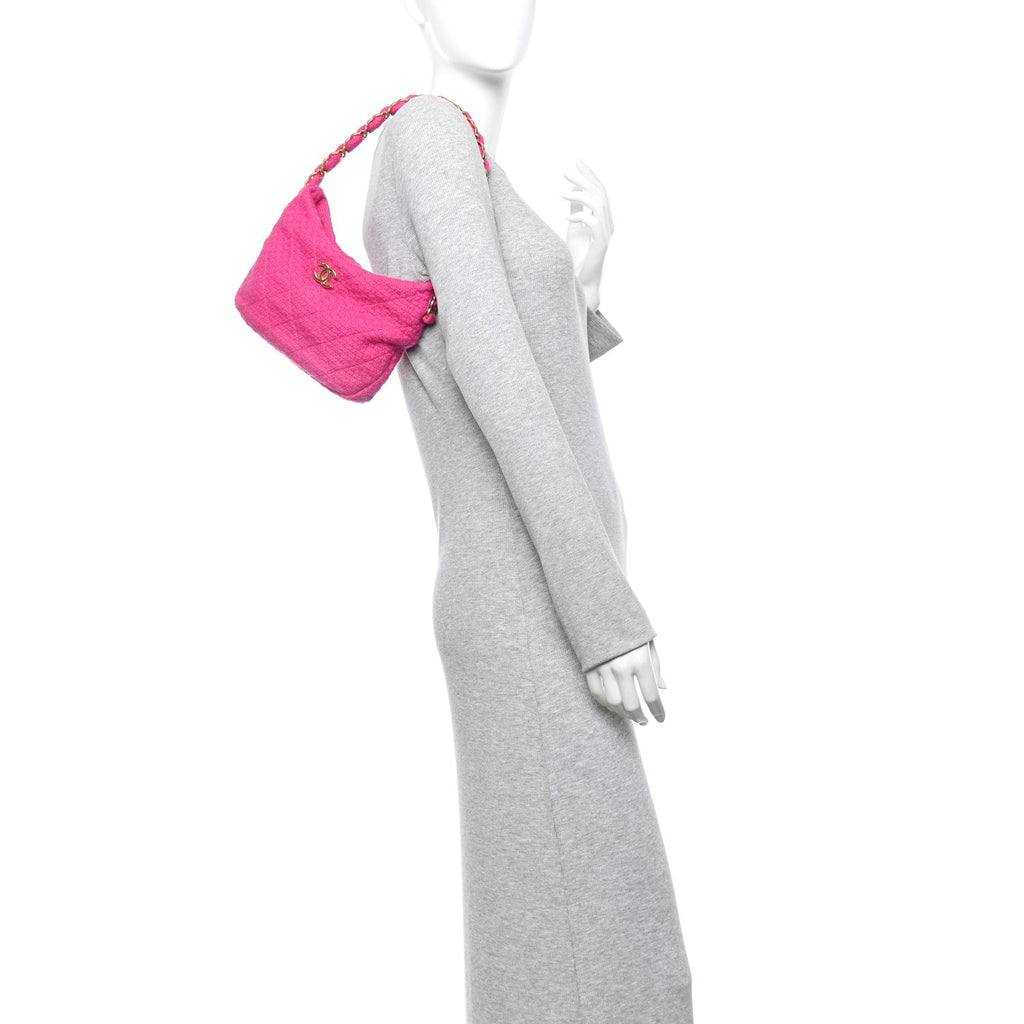 Chanel Cashmere Tweed Quilted CC Links Hobo Fuchsia