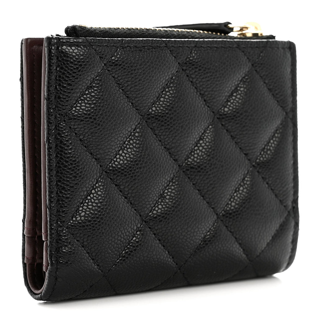 Caviar Quilted CC Zip Compact Wallet Black