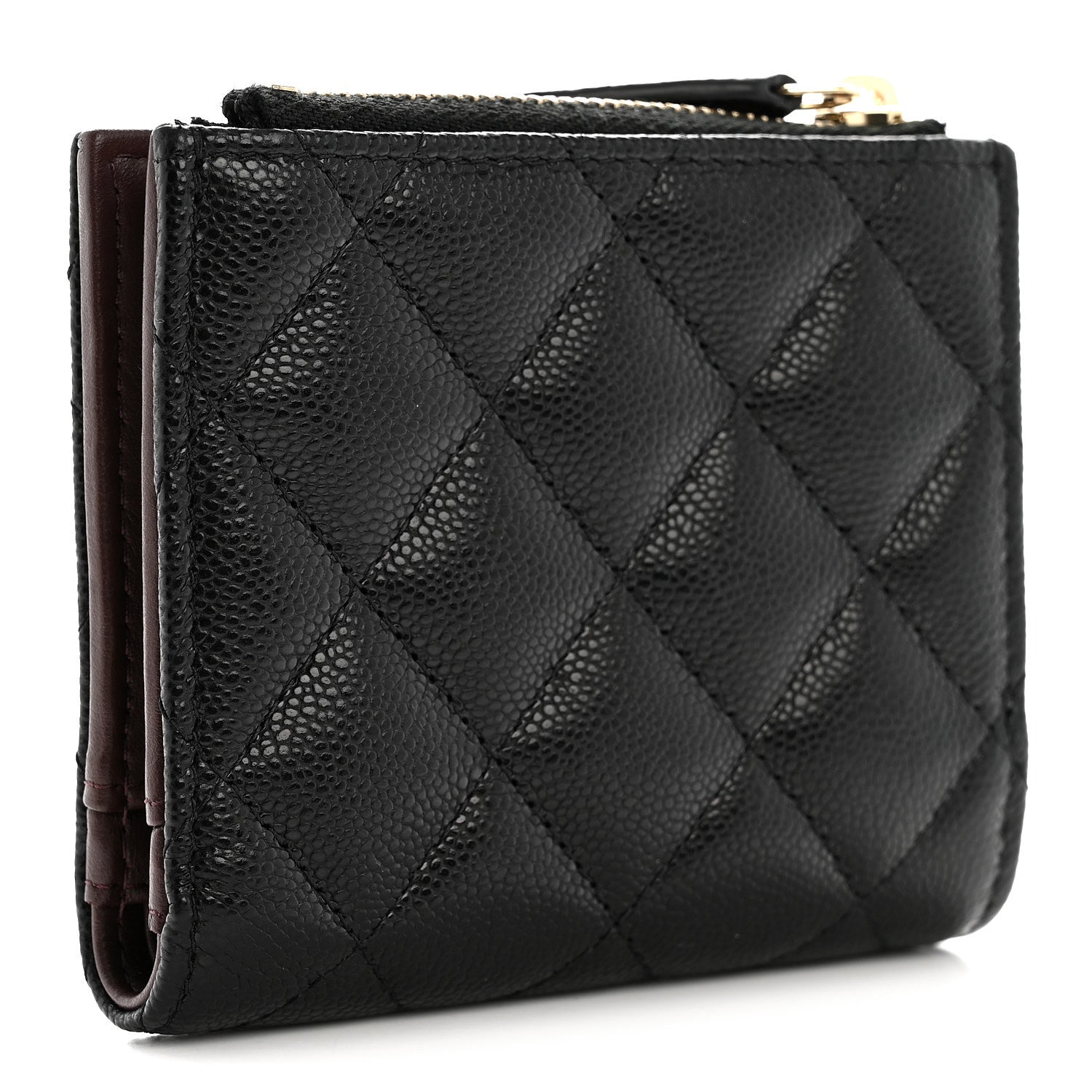 Caviar Quilted CC Zip Compact Wallet Black